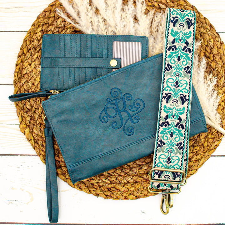 Karina Crossbody Wristlet Wallet - Monogrammed Wallet - Guitar Strap Crossbody