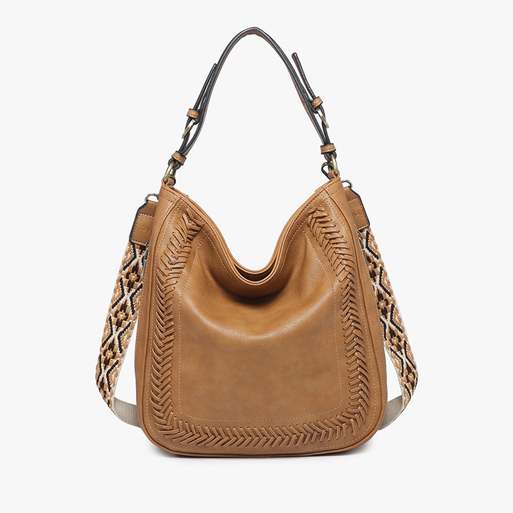 Jen & Co Aris Small Whipstitch Crossbody with Guitar Strap - Monogrammed Cross Body Purse