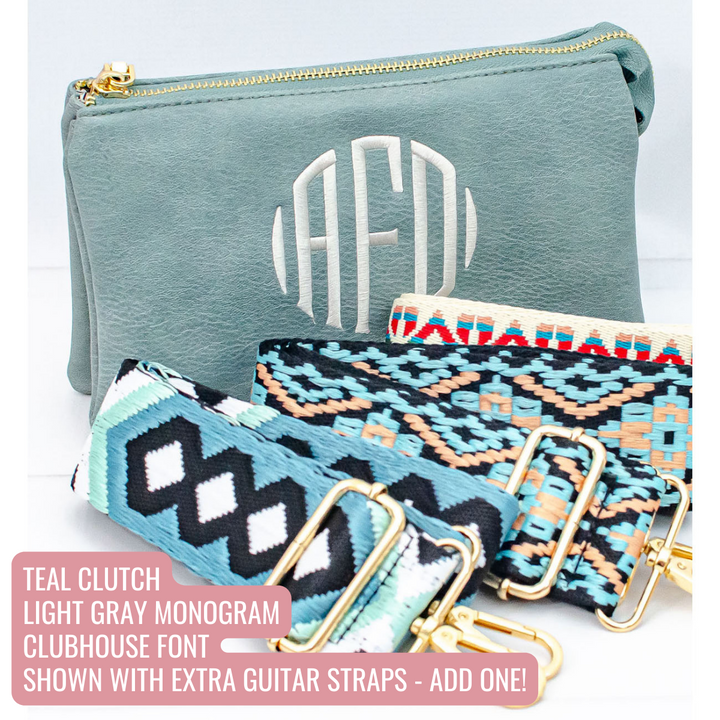 Monogrammed Vegan Leather Clutch 3 Compartment Crossbody Purse Bridesmaid Gift - 30+ Colors