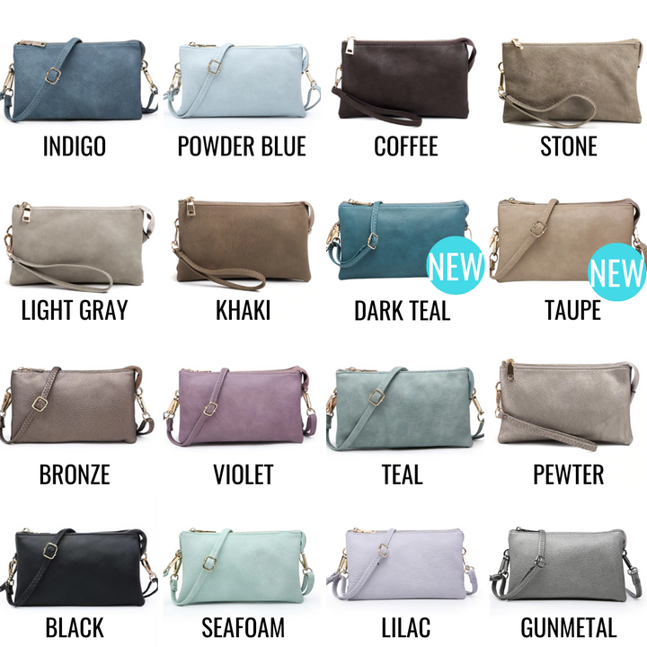 Monogrammed Vegan Leather Clutch 3 Compartment Crossbody Purse Bridesmaid Gift - 30+ Colors