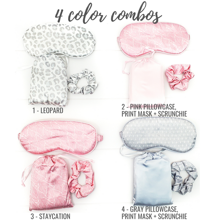 Monogrammed Satin Pillowcase Gift Set with Eye Mask and Scrunchie