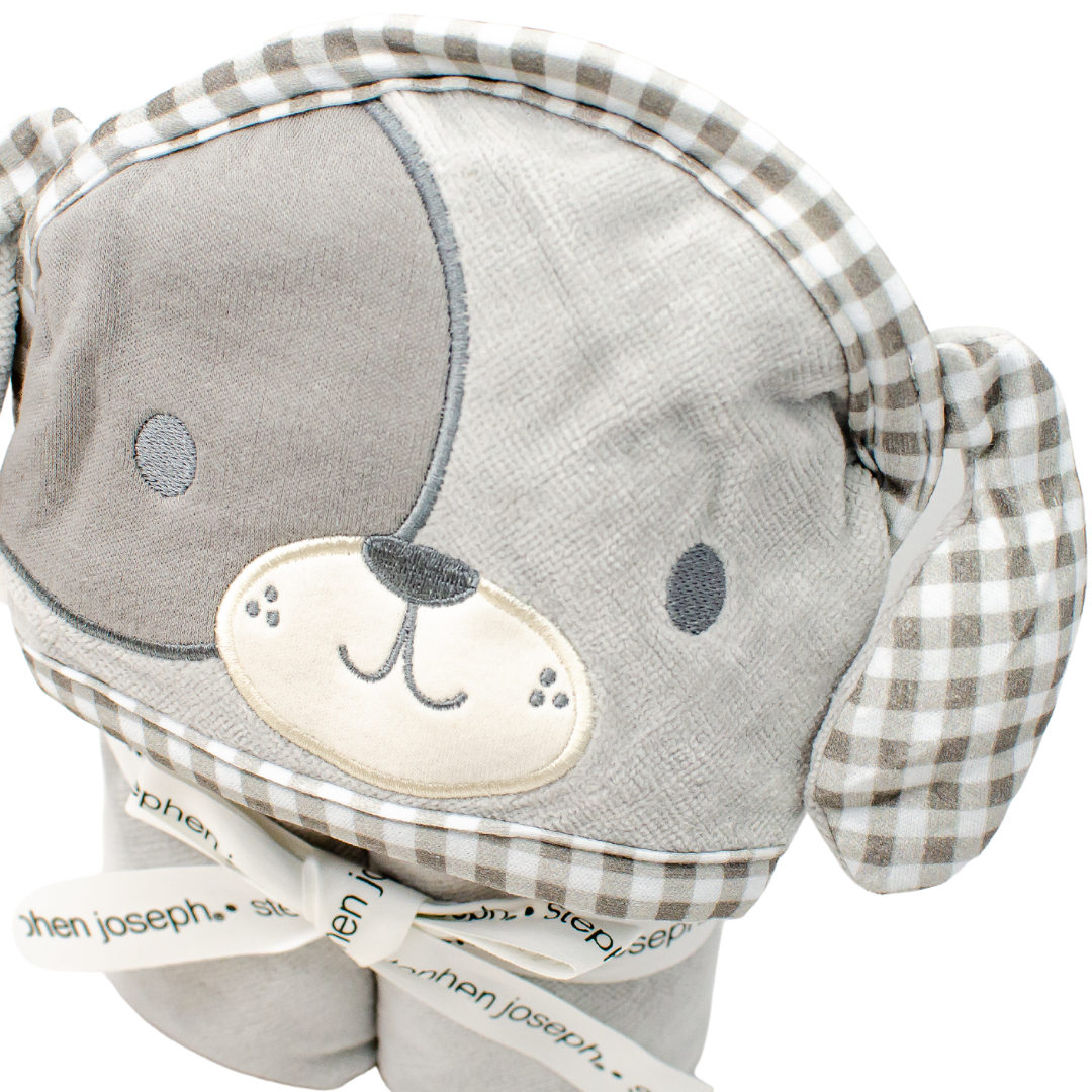 Gray Puppy Stephen Joseph Personalized Hooded Towel Set for Baby and Toddler