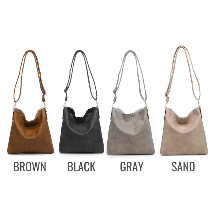 Scalloped Bag in a Bag Tote Purse - Vegan Leather - 4 Colors