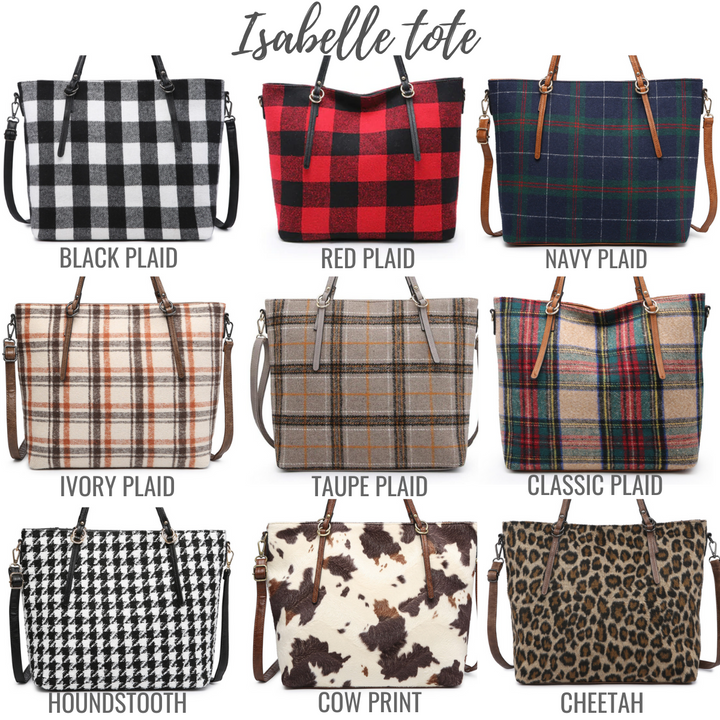 Isabelle Tote - Tweed Crossbody Tote Bag - 9 Colors - Plaid Cow Print Cheetah