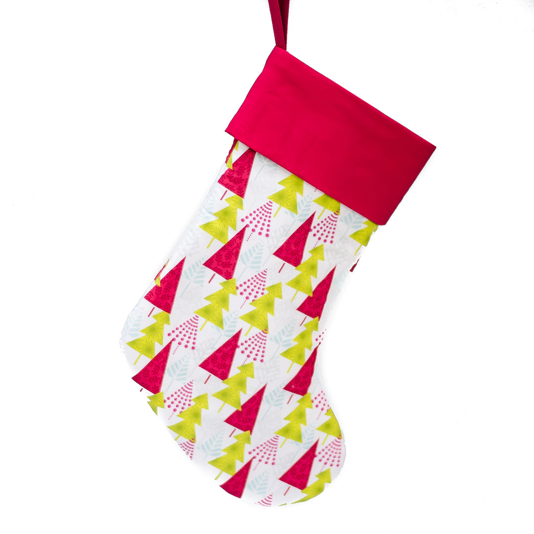 Handmade Large Holiday Stocking | Red and Green Christmas Trees Stocking | Personalized Stocking Option Available