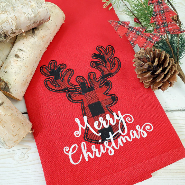 Reindeer Applique Kitchen Towel - Christmas - Farmhouse Decor
