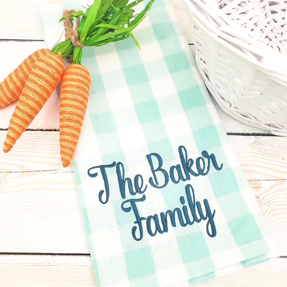 Kitchen Towel Set of Two -- Aqua Buffalo Check -- Monogrammed Farmhouse Decor