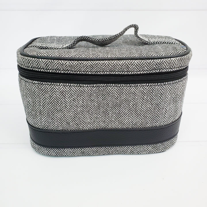Canvas Train Case Cosmetic Travel Bag - Herringbone