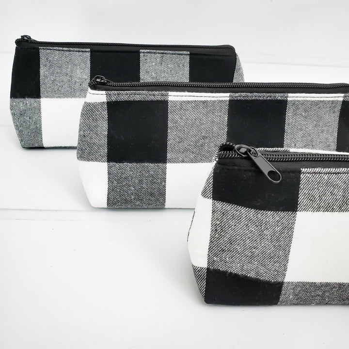 Black and White Buffalo Check Grab N Go Pouch Makeup Bag Travel Accessory