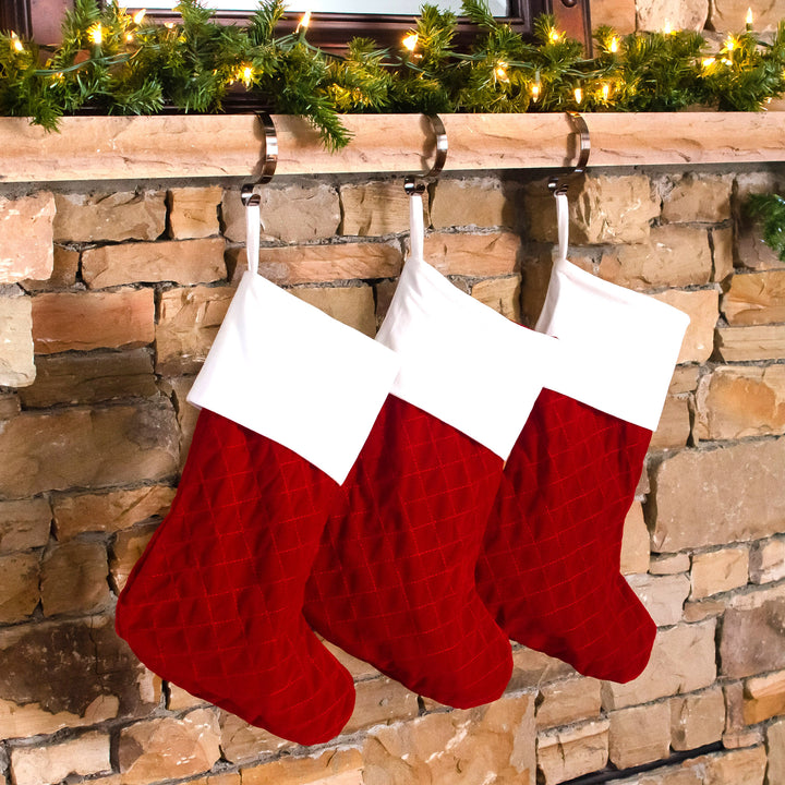 Velvet Quilted Stocking - Dark Red