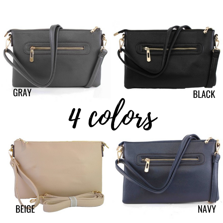 Crossbody Zipper Purse with Wristlet Strap - 4 Colors