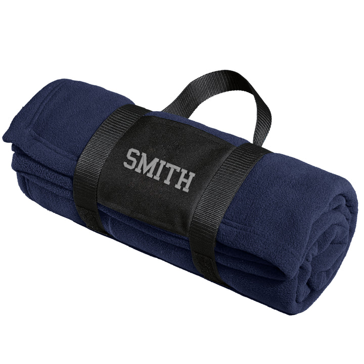 Stadium Blanket with Strap - Personalized Fleece Throw with Handle - Gift for Him