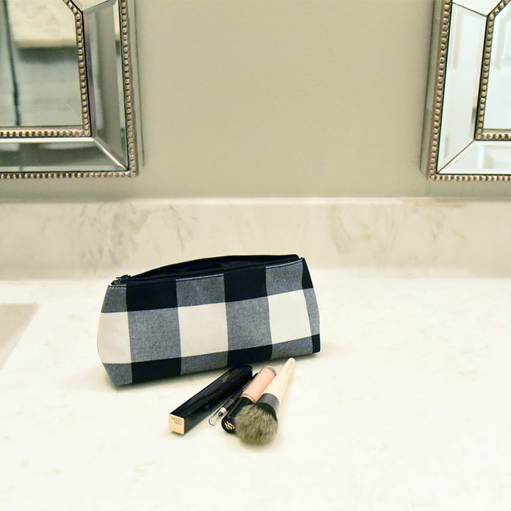Black and White Buffalo Check Grab N Go Pouch Makeup Bag Travel Accessory
