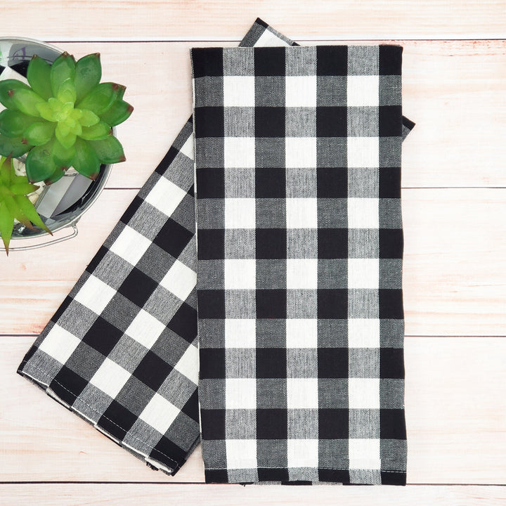 Kitchen Towel Set of Two -- Buffalo Check -- Monogrammed Farmhouse Decor - Black & White