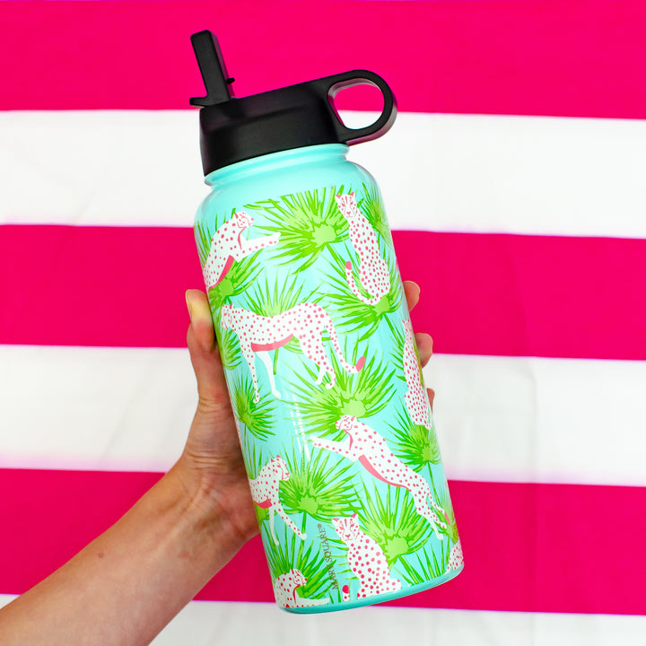 Extra Large Stainless Water Bottle 32 oz + Beach Tote Gift Set - 2 Colors