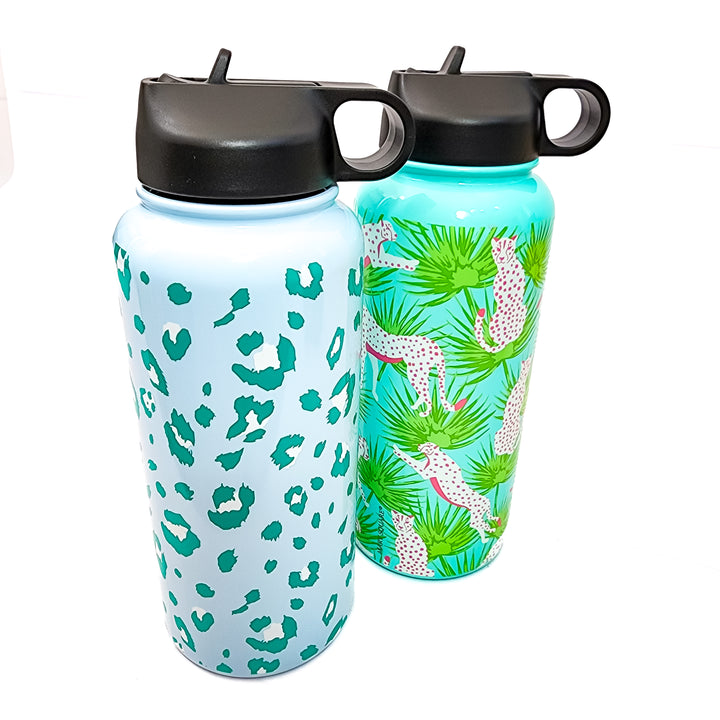 Extra Large Stainless Water Bottle 32 oz + Beach Tote Gift Set - 2 Colors