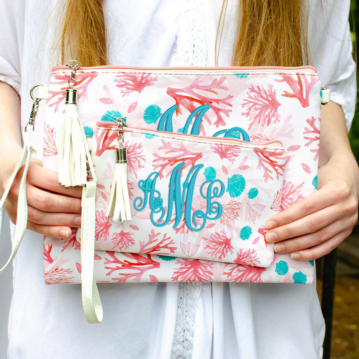 Summer Coral Crossbody Purse and Wristlet Pouch Set - 2 Colors