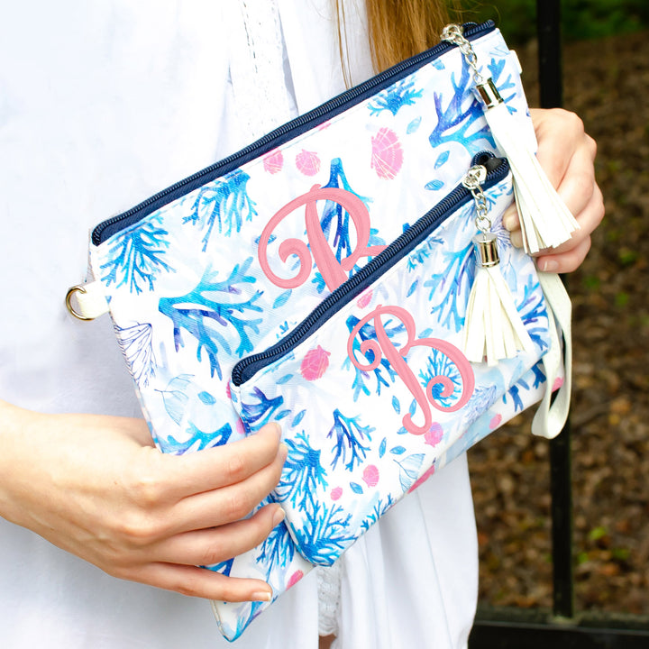 Summer Coral Crossbody Purse and Wristlet Pouch Set - 2 Colors