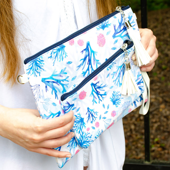 Summer Coral Crossbody Purse and Wristlet Pouch Set - 2 Colors