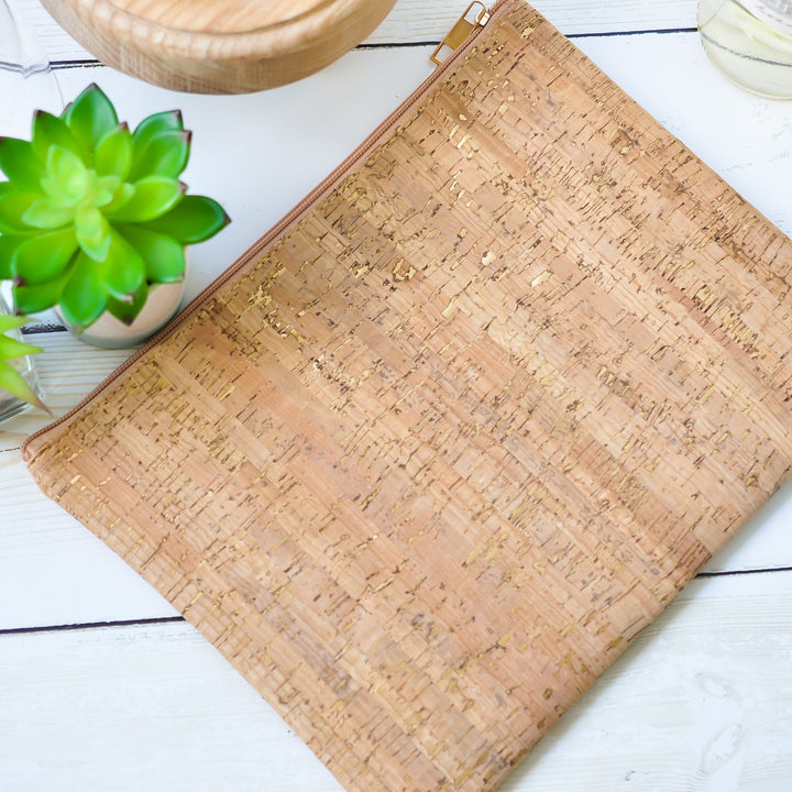 Cork Zippered Pouch - Gold Accents