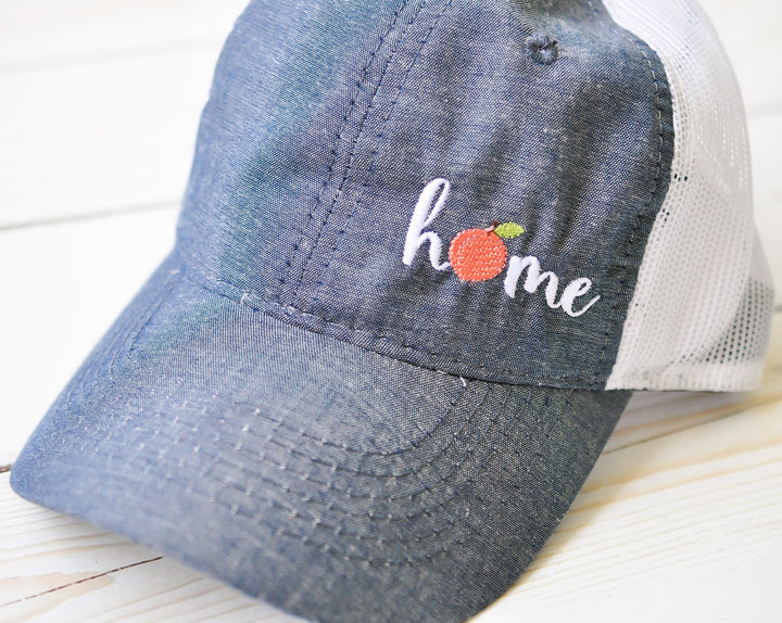 Ladies Mesh Back Chambray Trucker Hat - Georgia Peach Home Design