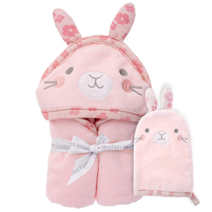 Stephen Joseph Personalized Hooded Towel Set for Baby and Toddler - Pink Bunny