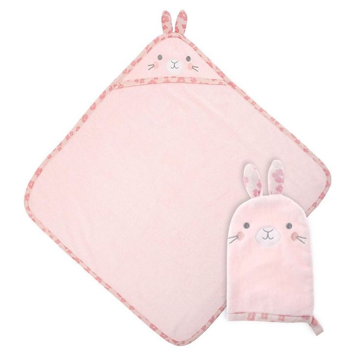 Stephen Joseph Personalized Hooded Towel Set for Baby and Toddler - Pink Bunny