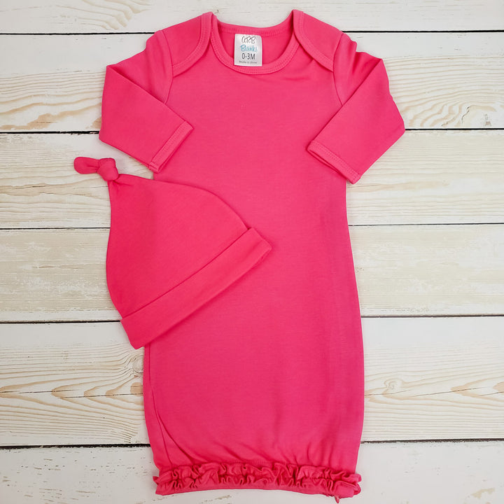 Monogrammed Knit Baby Gown with Hidden Zipper and Hat Gift Set - 7 Colors