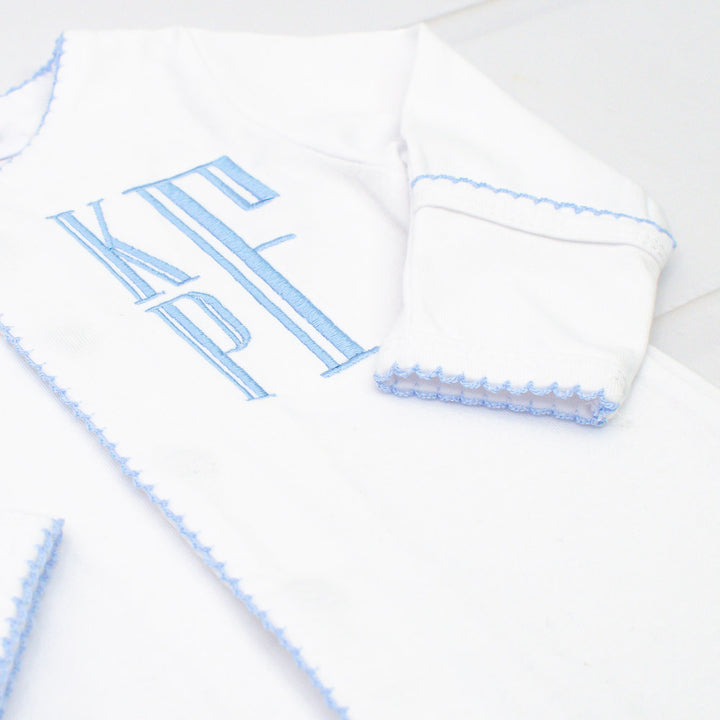 Newborn Gown and Hat Gift Set - White with Blue or Pink Picot Trim