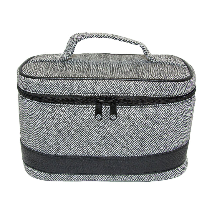 Canvas Train Case Cosmetic Travel Bag - Herringbone