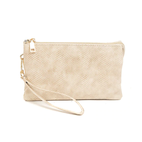 Crossbody Clutch - Vegan Leather - Ivory Snake Skin