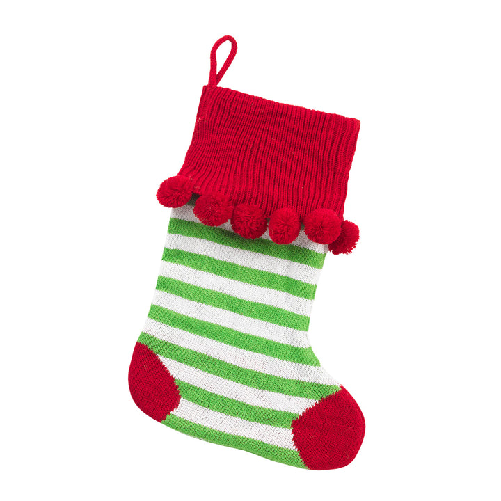 Personalized Knit Stocking with Pom Poms
