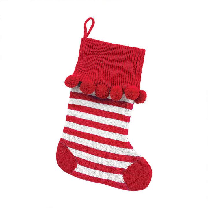 Personalized Knit Stocking with Pom Poms