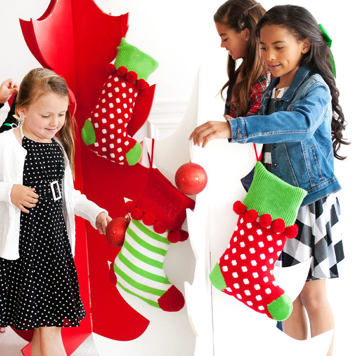 Personalized Knit Stocking with Pom Poms