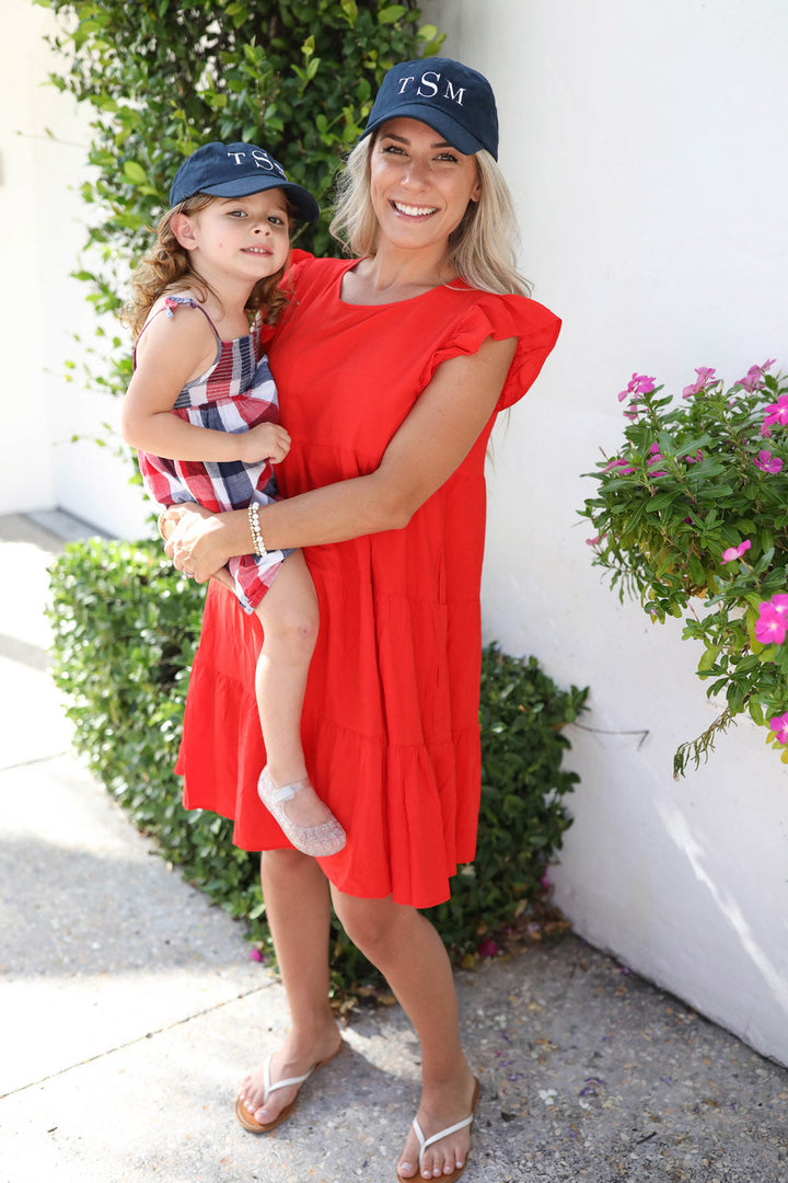 Mommy and Me Matching Monogrammed Bow Baseball Hat in Navy, White, Pink - 3 Colors