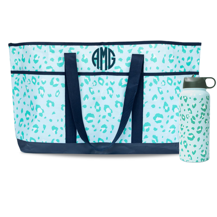 Extra Large Stainless Water Bottle 32 oz + Beach Tote Gift Set - 2 Colors