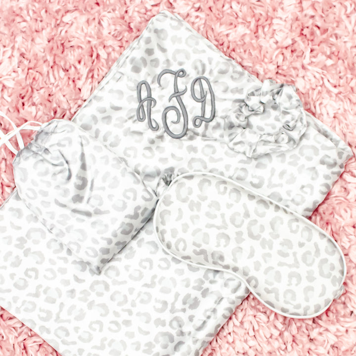 Monogrammed Satin Pillowcase Gift Set with Eye Mask and Scrunchie