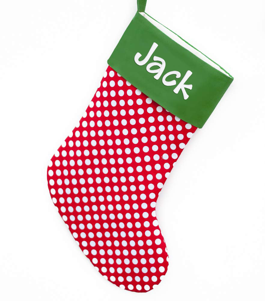 Handmade Large Christmas Stocking Polka Dots -- Handmade Personalized Stocking