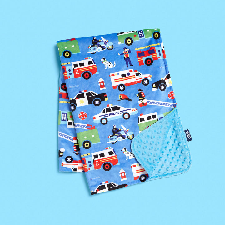 Personalized Plush Minky Dot Baby Blanket - Wildkin - Rescue Trucks
