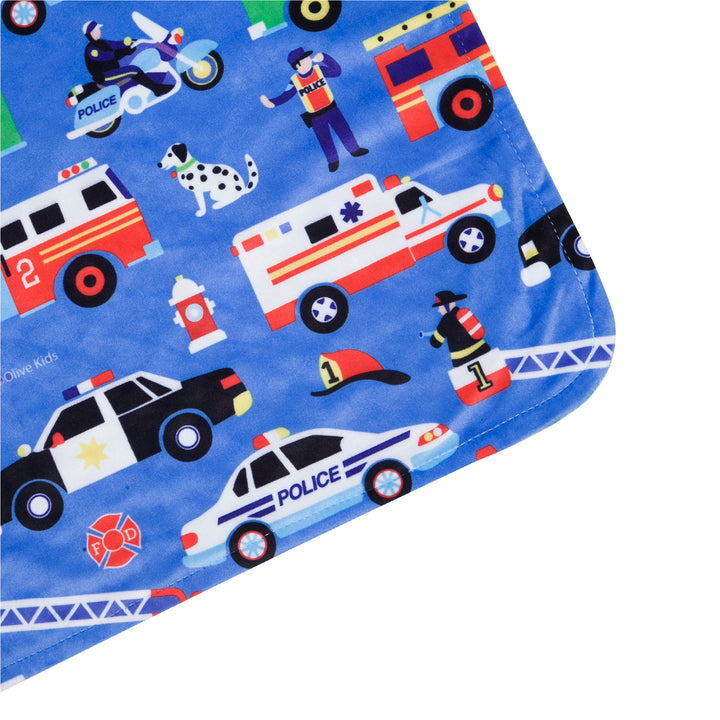 Personalized Plush Minky Dot Baby Blanket - Wildkin - Rescue Trucks