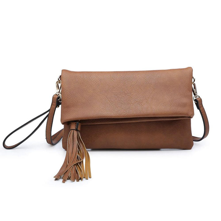 Flapover Crossbody Clutch with Tassel -  Vegan Leather - 3 Colors