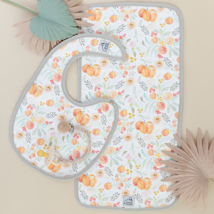 Personalized Bib and Burp Cloth Set - Peachy - Baby Girl Shower Gift