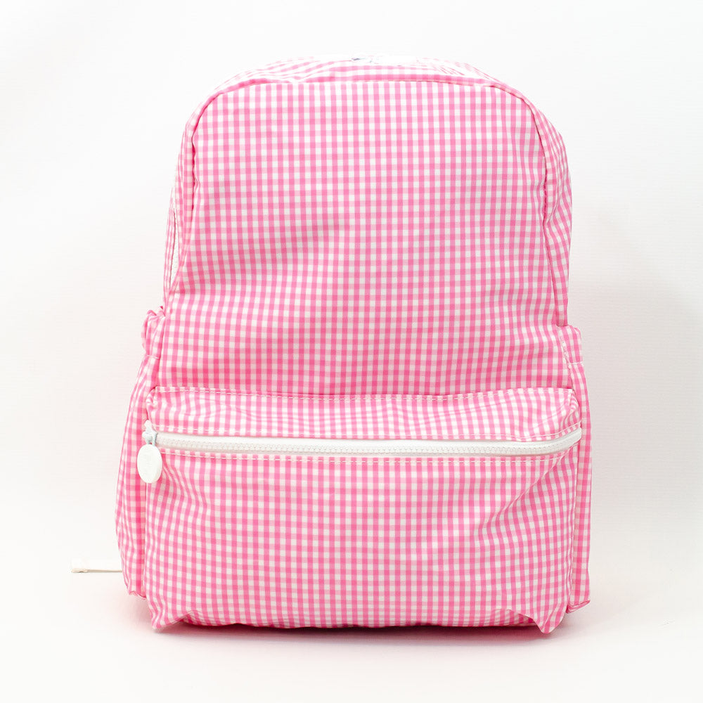 TRVL Design - Pink Gingham Backpacker - Monogrammed Baby Gift - Pink Check Diaper Bag
