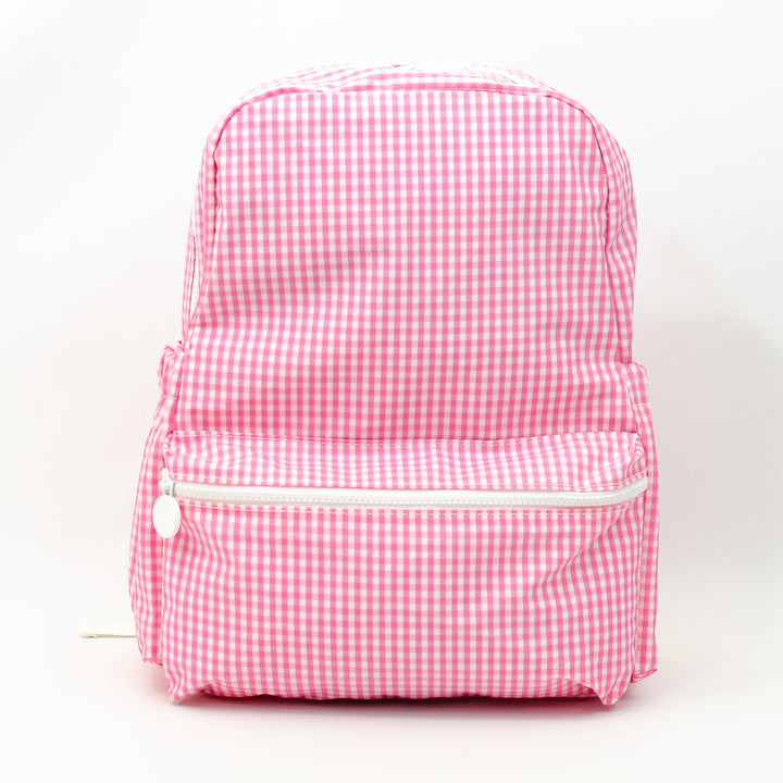 TRVL Design - Pink Gingham Backpacker - Monogrammed Baby Gift - Pink Check Diaper Bag