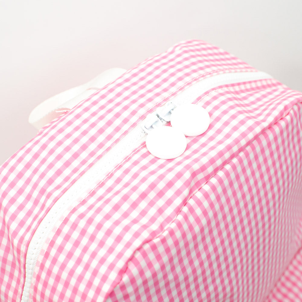 TRVL Design - Pink Gingham Backpacker - Monogrammed Baby Gift - Pink Check Diaper Bag