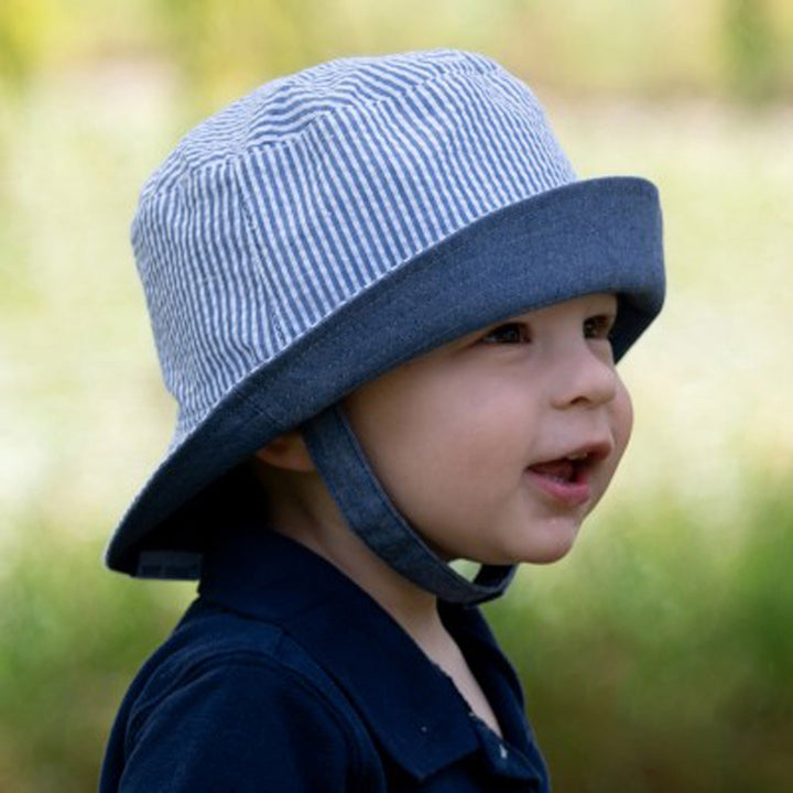 Baby Boy Toddler Personalized Bucket Hat Seersucker Sun Hat - Blue
