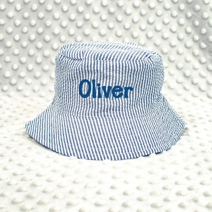 Baby Boy Toddler Personalized Bucket Hat Seersucker Sun Hat - Blue