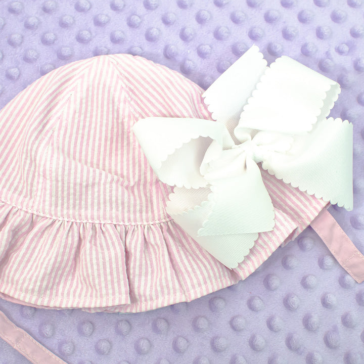 Baby Girl Toddler Seersucker Sun Hat - 2 Colors - Add A Bow