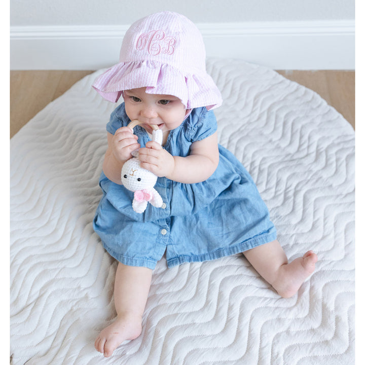 Baby Girl Toddler Seersucker Sun Hat - 2 Colors - Add A Bow