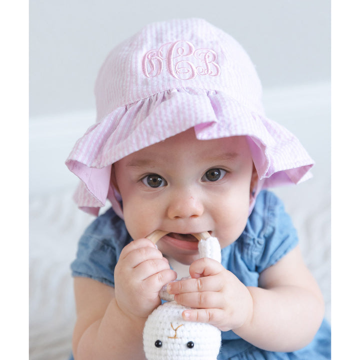 Baby Girl Toddler Seersucker Sun Hat - 2 Colors - Add A Bow